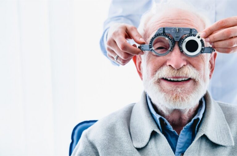 elder man getting a cataract eye exam