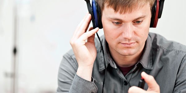 man engaged in a hearing test