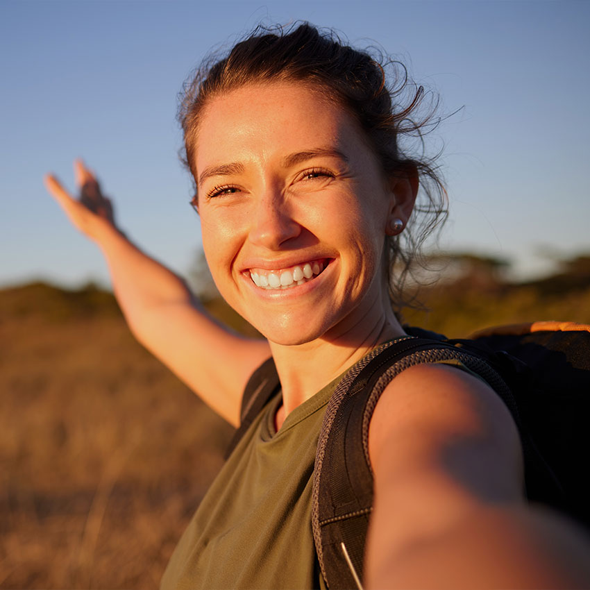 I-want-to-share-my-journey-with-everyone.-Shot-of-a-young-woman-taking-a-selfie-while-out-hiking.