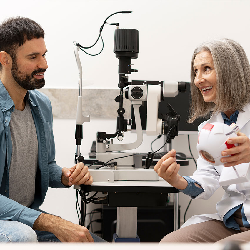 Ophthalmologist-explains-how-the-human-eye-works-to-a-patient,-using-a-model