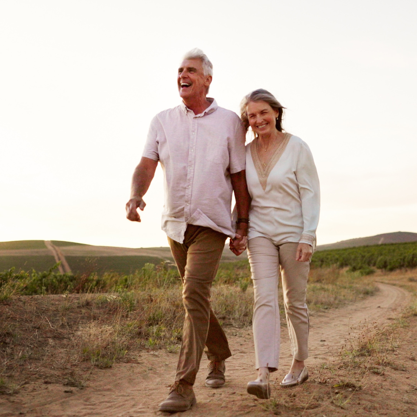 People, space and outdoor with old man, mature woman and farm with marriage and love