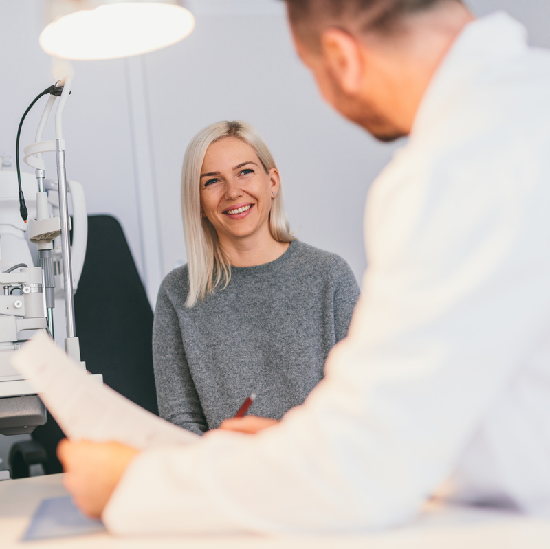 Woman in optician's office, having an appointment.