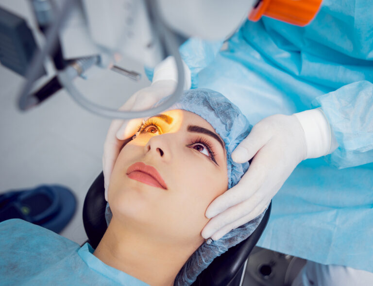 young woman undergoes eye surgery