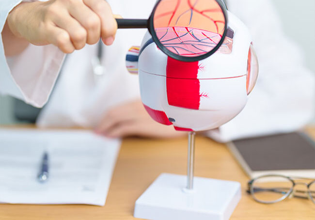 Doctor-with-human-Eye-anatomy-model-with-magnifying-glass.-Eye-disease,-Refractive-Errors