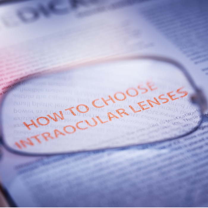 How to Choose Intraocular Lens Article Title Highlighted Through Eyeglasses Closeup